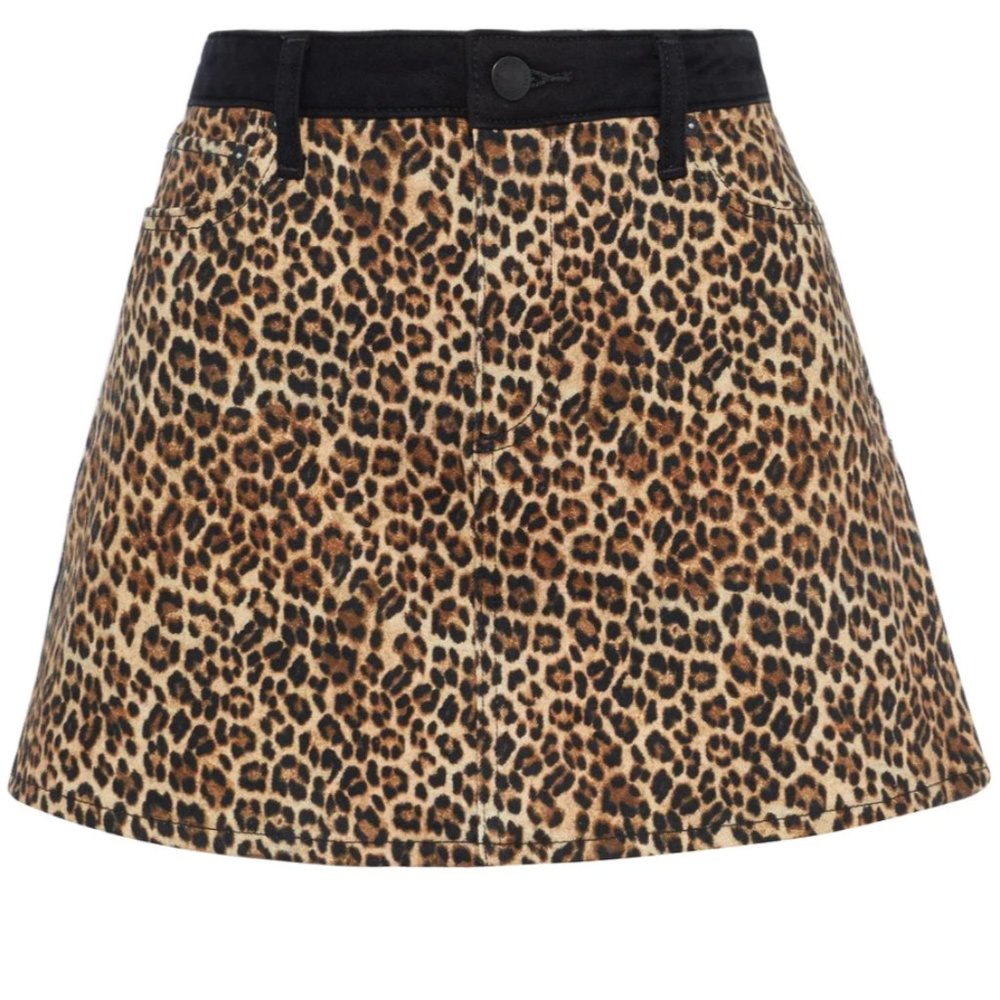 NWOT ALICE + OLIVIA paneled leopard-print denim mini skirt